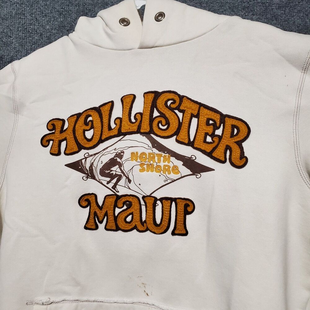 VTG Hollister Hoodie Mens Large White 3D Thick Spell Out Y2K North Shore Maui
